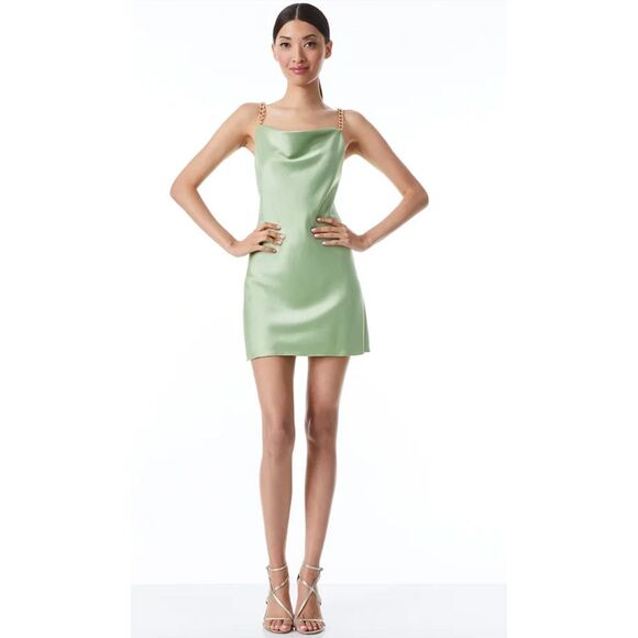 Alice and Olivia Harmony Chain Strap Mini Slip Dress Seafoam - Picture 9 of 12